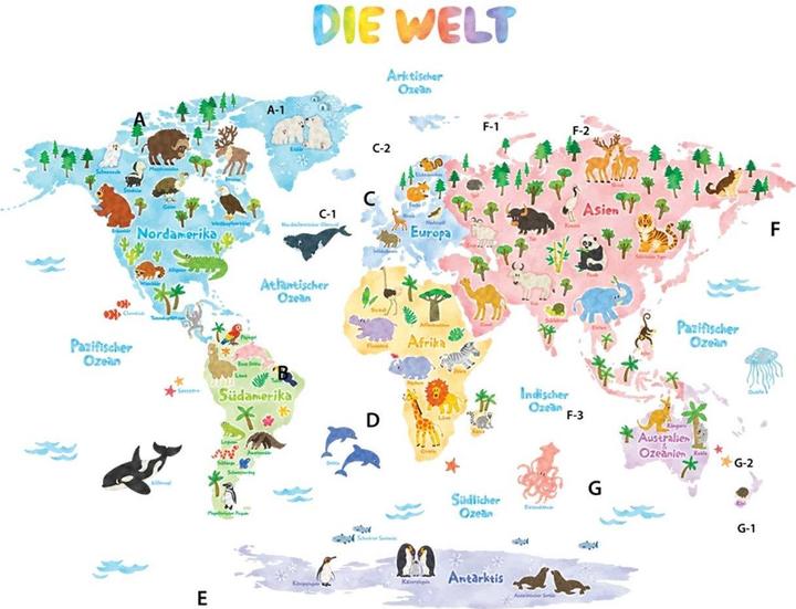 Decowall Mappa del mondo animale (140 x 110 cm)