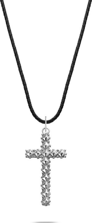 Immagine prodotto Rebel & Rose NL028-S-70 Croce borchiata nera Collana unisex 70 cm (Argento 925, Cuoio, 50 cm)