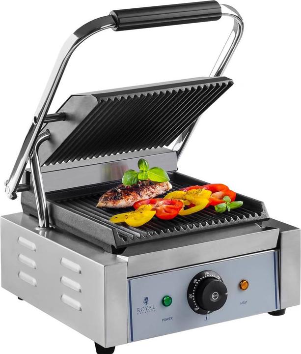 Produktbild Royal Catering Kontaktgrill geriffelt 1800W Gastro Panini Toaster Elektro Grillplatte Edelstahl