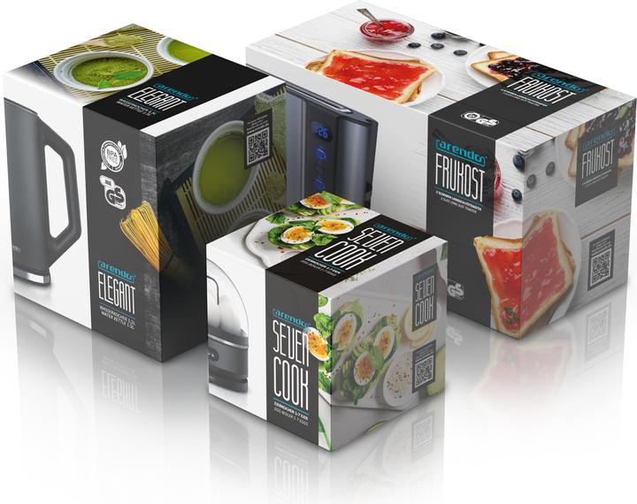Produktbild Arendo Frühstücks Set, Wasserkocher 1,5l Temperaturwahl, 2-Scheiben Toaster & Eierkocher für 7 Eier, Grau