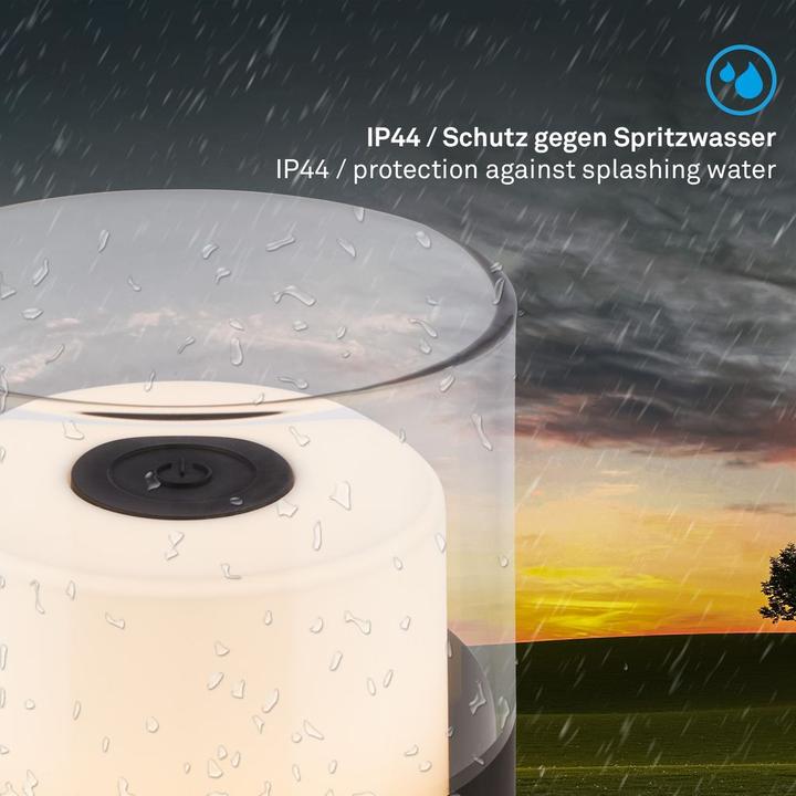 Actual product image Briloner Rechargeable LED table lamp, with glass, black, 1xLED/2W (150 lm)