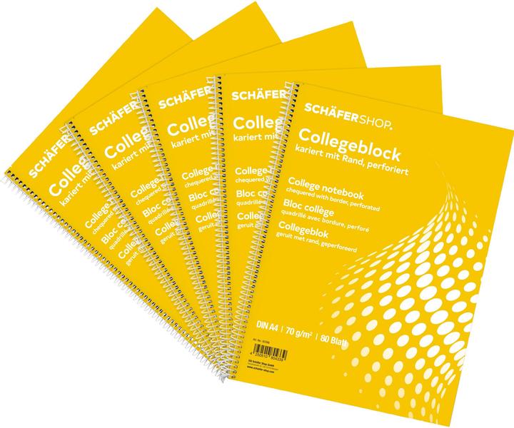 Immagine prodotto Schäfer Shop Block notes College, DIN A4, 80 fogli, 5 pezzi, bianco (A4, Quadretti)