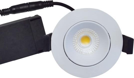 Nordtronic Velia LED a basso profilo 5,5W 220-240V 3000K CRI>95 kipvinkel 30° IP44, Mat Hvid, rotonda