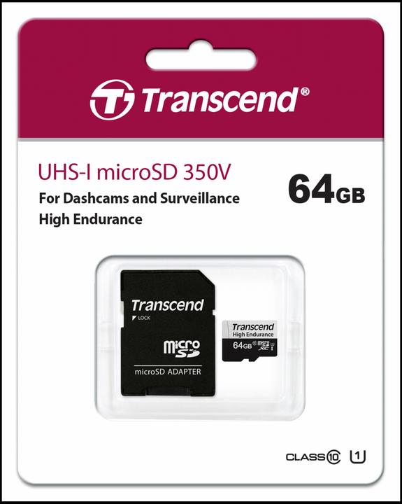 Produktbild Transcend microSDXC 350V 64GB Class 10 UHS-I U1 (64 GB, microSDXC, U1, UHS-I)