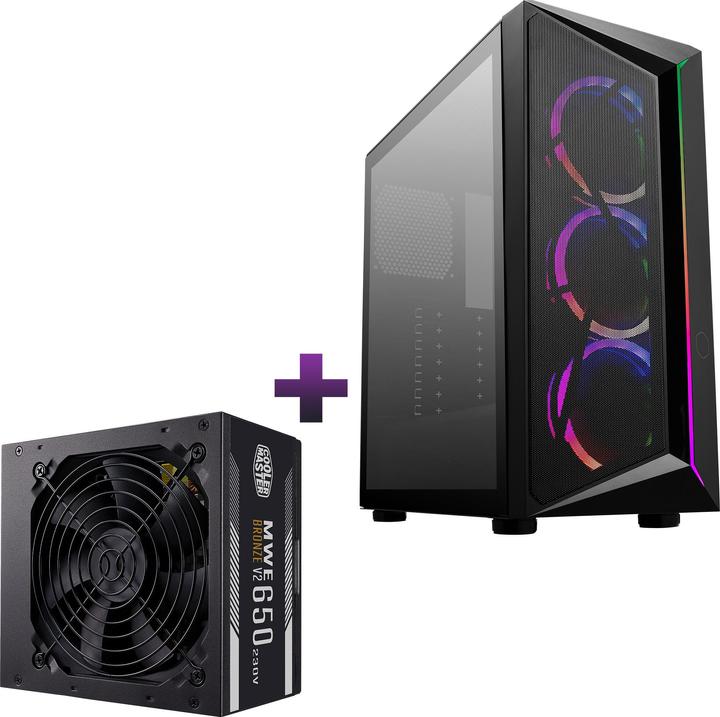 Productafbeelding Cooler Master CMP 510 ARGB MIDI TOWER KAST MET VENSTER + MWE V2 230 V 650 W 80+ BRONZEN VOEDING (ATX, mATX, Mini-ITX)
