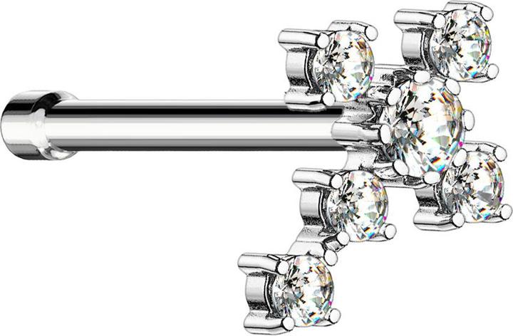 Star Piercing Nasenstecker gerade silber Kreuz mit Kristall silber (Messing, Chirurgenstahl 316L)