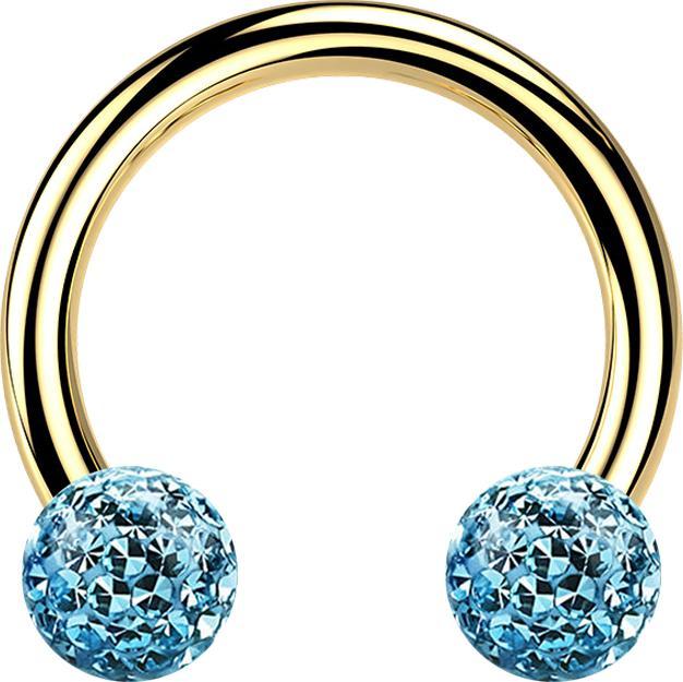 Produktbild Star Piercing Micro Circular Barbell vergoldet mit zwei Kristall Kugeln aqua Epoxy Schutzschicht (ohne Messing, Titan G23)