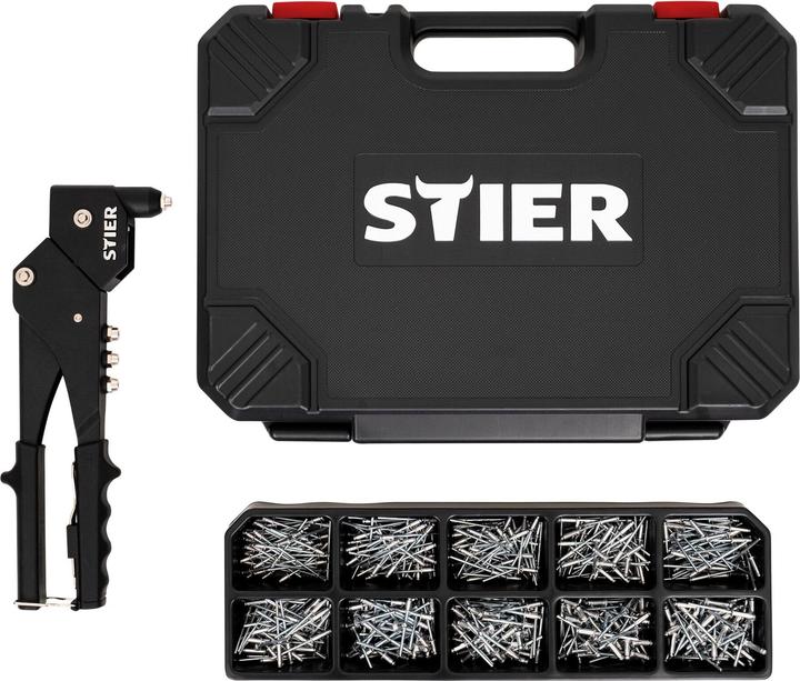Stier Kit rivets aveugles avec pince à riveter manuelle à 360° et rivets aveugles, 501 pièces