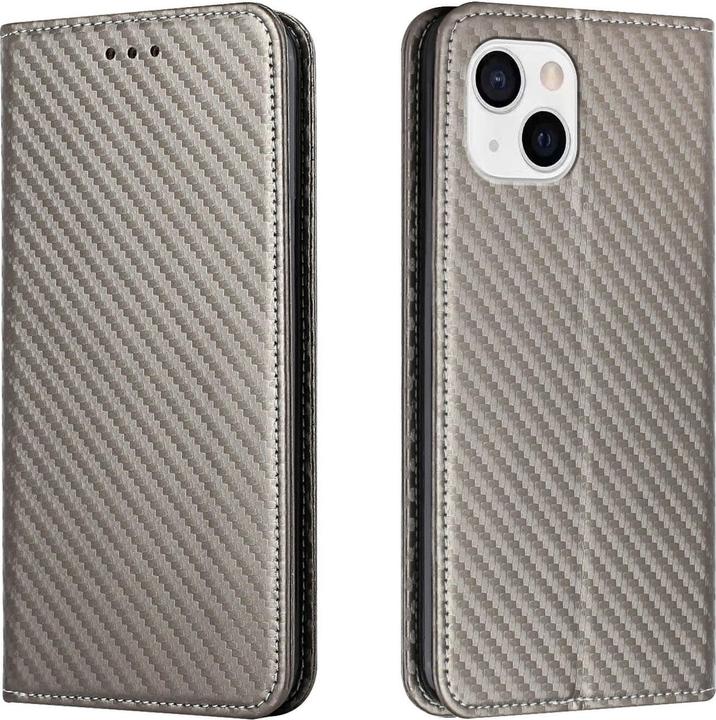 Produktbild Cover-Discount iPhone 14 Plus - Carbon Look Flip Case Hülle grau (Apple iPhone 14 Plus)