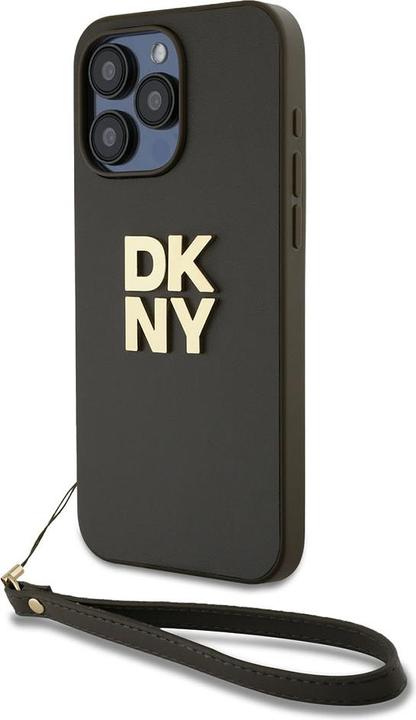 Actual product image DKNY PU Leather Stack Logo Wrist Strap Case for iPhone 14 Pro Max Brown (Apple iPhone 14 Pro Max)