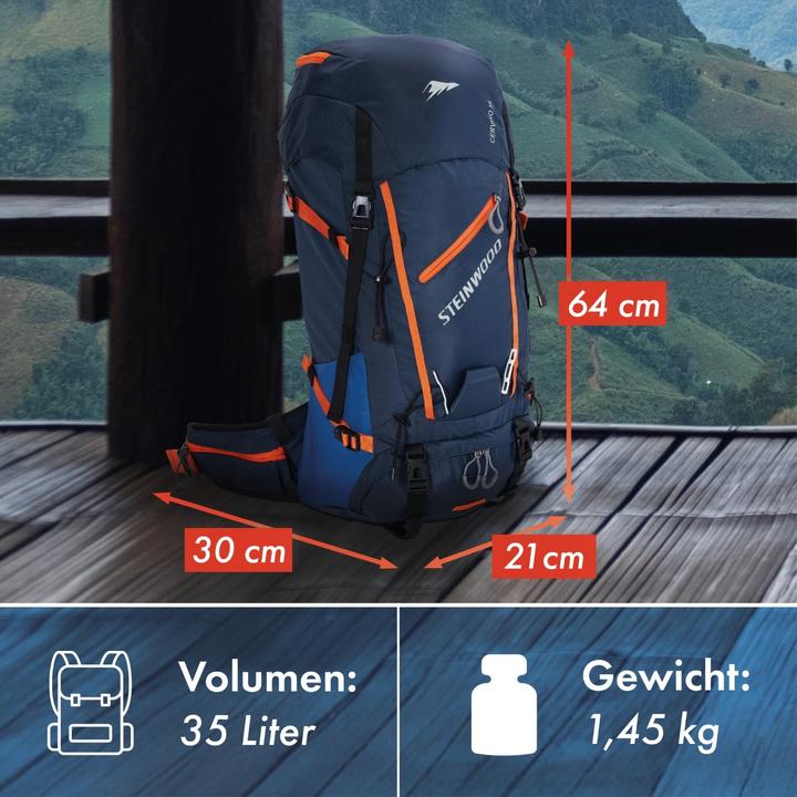 Produktbild Steinwood Wanderrucksack 35L - Wasserabweisend, mit Regenschutz & Rückenbelüftung (35 l)