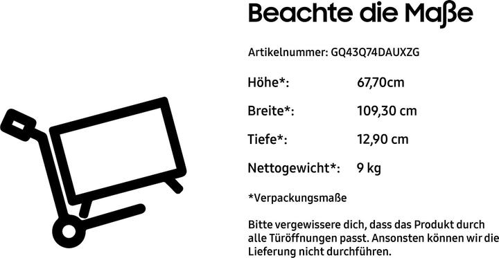 Produktbild Samsung TV GQ43Q74DAUXZG 43 Zoll, QLED 4K (43", QLED, 4K, 2024)