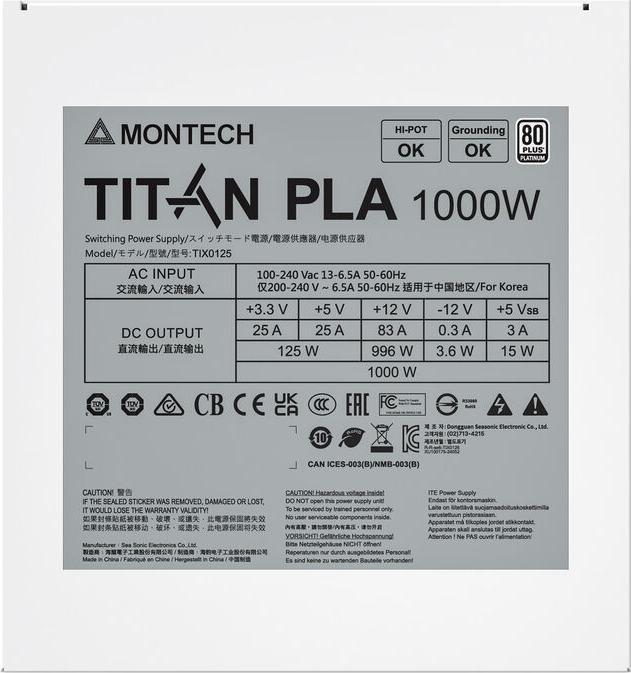 Actual product image Montech Titan PLA 1000W - 80 PLUS & Cybenetics Platinum, modular, PCIe 5.1 - 1000 Watt (1000 W)