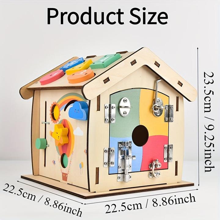 Actual product image Activity Board Busy House, early education for home enlightenment, Busy House made of wood, 14-in-1 learning toy