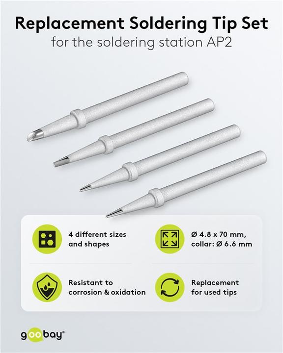 Image du produit Goobay Jeu de pannes de rechange pour station de soudage AP 2, 4 modèles différents (Panne de soudure)