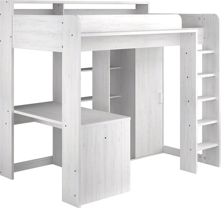 Image du produit CaliCosy Lit mezzanine Blanc avec bureau et rangements 90x200 cm - Higher (90 x 200 cm)