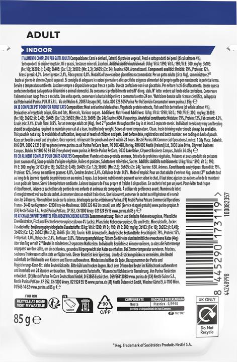 Produktbild Pro Plan Nassfutter Adult Indoor Lachs in Sauce, 85 g (Adult, 1 Stk., 85 g)