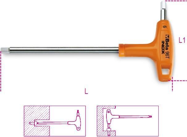 Productafbeelding BETA 000961938 961938 96T INOX 4 Winkelschlüssel mit Kraftgriff, aus rostfreiem Stahl