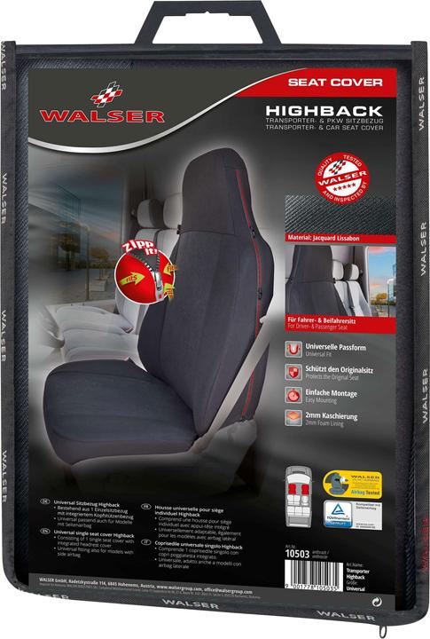Actual product image Walser Universal highback car seat cover with zipper for seats with integrated headrests