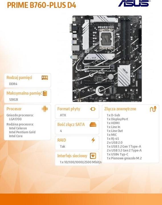 Actual product image ASUS PRIME B760-PLUS D4 (LGA 1700, Intel B760, ATX)