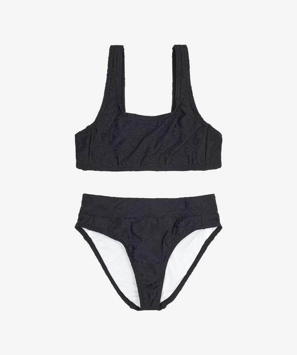 Olaian Bikini Surfen Mädchen Bustier hoher Taillenbund 500 Lao Miami schwarz (14, 15, 16)