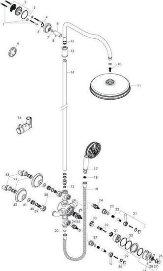 Produktbild hansgrohe Showerpipe AXOR MONTREUX DN 15 m Therm. u 1jet Kopfbr bru nickel