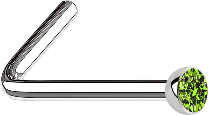 Star Piercing Nasenstecker gewinkelt silber mit Kristall hellgrün (Chirurgenstahl 316L, ohne Messing)