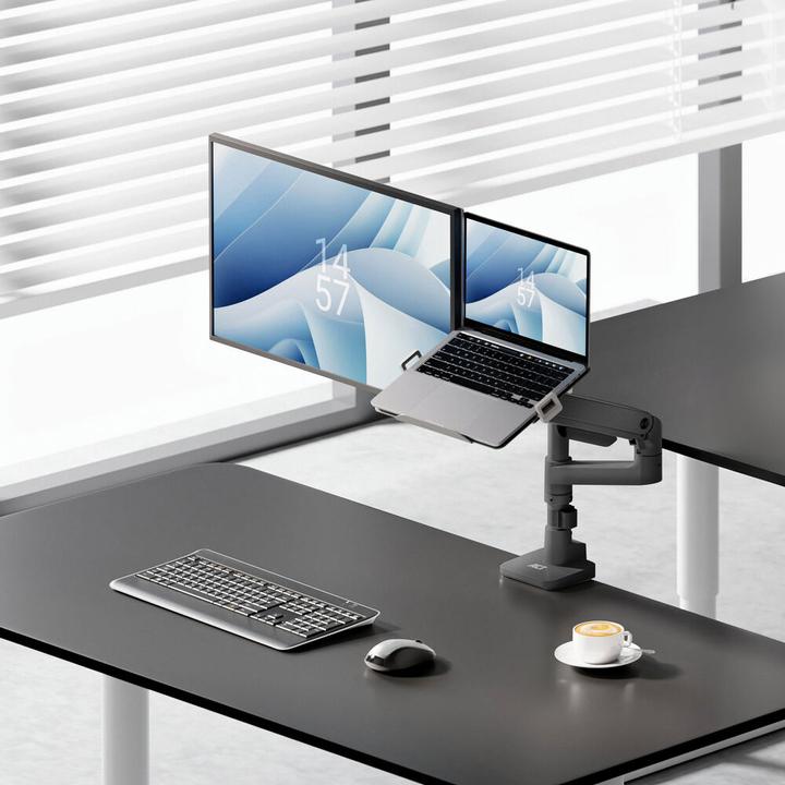 Actual product image Single monitor arm and laptop arm office premium, with gas spring, pole mounted (Table, 49")