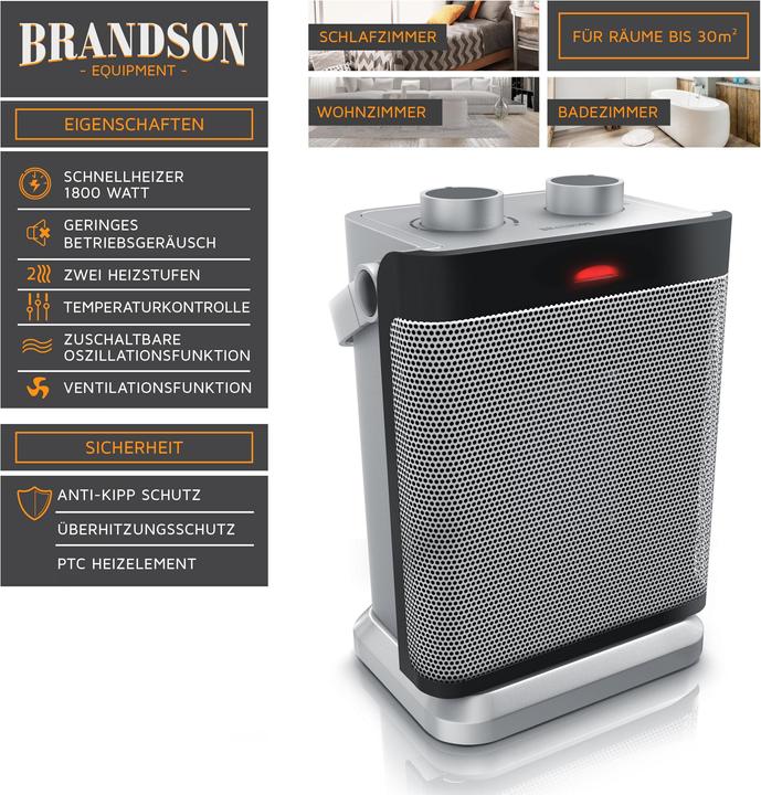 Actual product image Brandson Fan Heater - Ceramic Fan Heater 1800 W, Ceramic Heater with Temperature Control & Fan Function (1800 W)