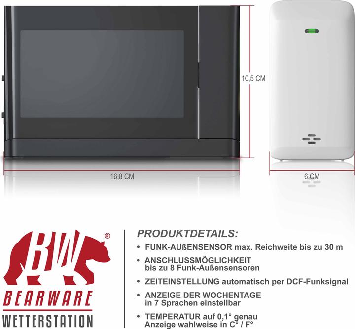 Produktbild Bearware Wetterstation mit Aussensensor, Funkwetterstation mit Projektion (um 180° drehbar) & Farbdisplay