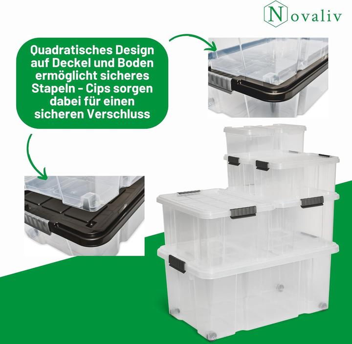 Produktbild Novaliv Unterbett Aufbewahrungsbox mit Rollen Deckel 28L transparente Nestbar stapelbare Clipverschl (28 l)