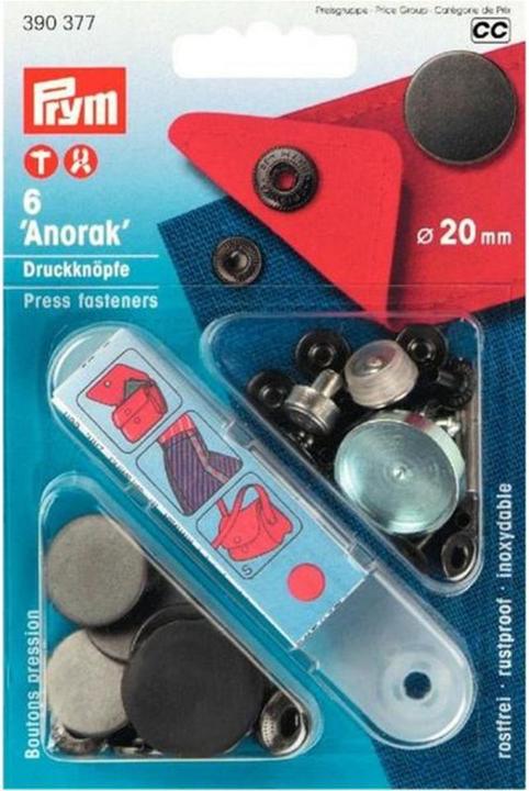 Produktbild Prym Druckknopf Anorak, matt brüniert 20 mm, Karte 6 Stk.