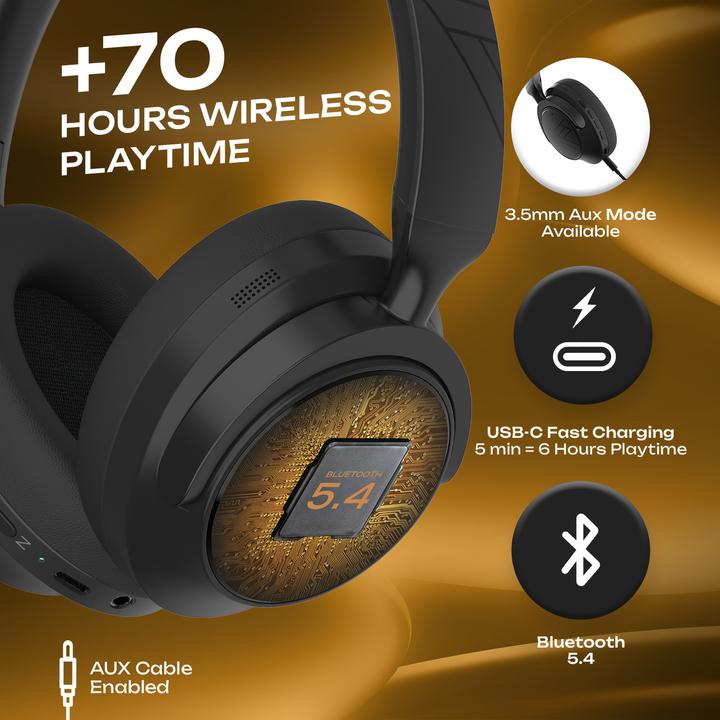 Produktbild PowerLocus MoonFly Over Ear Bluetooth-Kopfhörer mit ANC (ANC, 70 h)