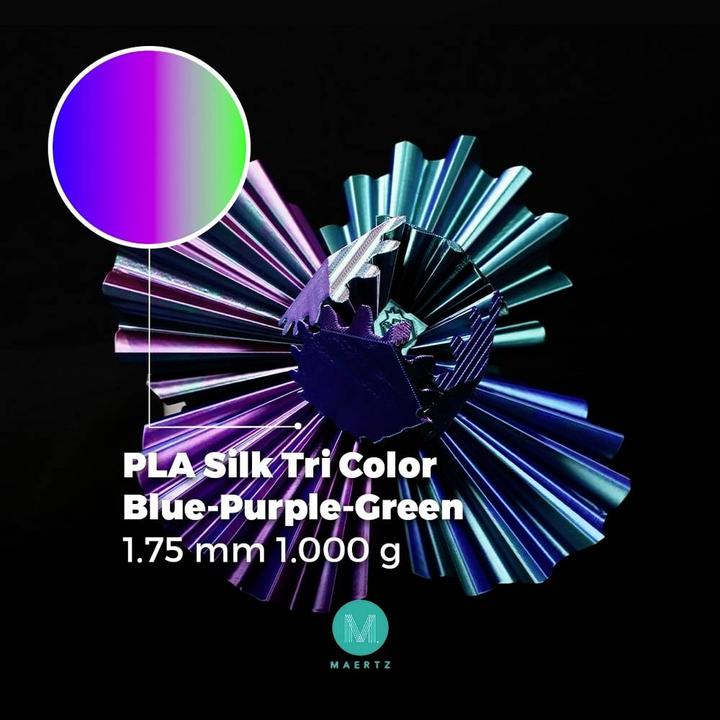 Immagine prodotto Maertz PMMA-1022-001 PMMA-1022-001 Filamento PLA Silk Silky glossy 1,75 mm 10 (PLA, 1.75 mm, 1000 g, Blu, Verde, Viola)