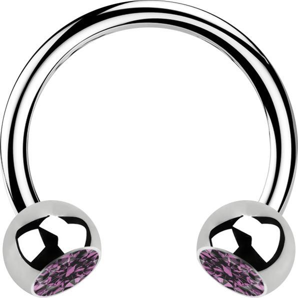 Star Piercing Micro Circular Barbell silber mit zwei Kugeln Kristall hellviolett (ohne Messing, Chirurgenstahl 316L)