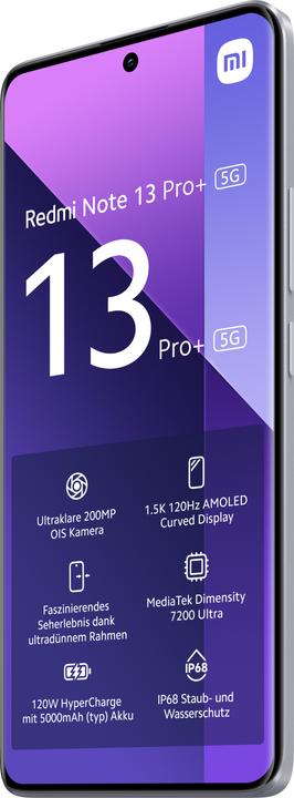 Produktbild Xiaomi Redmi Note 13 Pro+ 5G (256 GB, Aurora Purple, 6.67", Dual SIM, 200 Mpx, 5G)