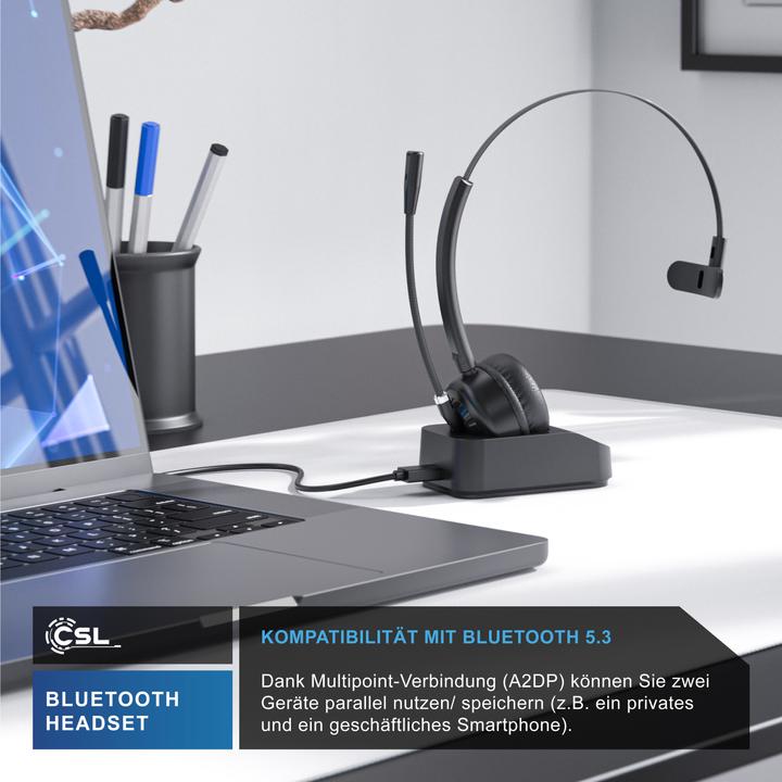 Produktbild CSL Wireless-Headset, Bluetooth Kopfhörer, Mikrofon, Ladestation, Noise Cancel, Multipoint, BT 5.3 (Kabellos, USB-A)