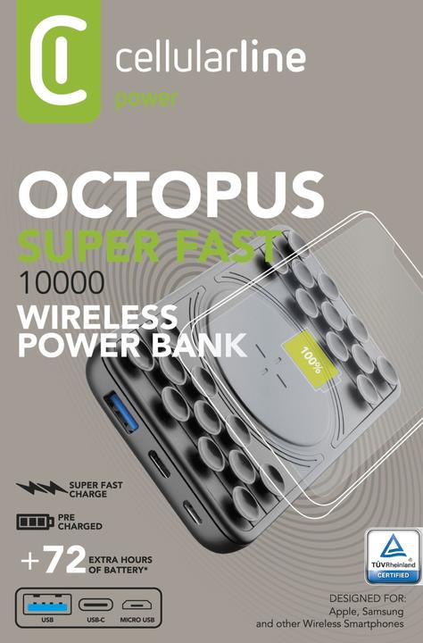 Image du produit Cellularline OCTOPUS Wireless Power Bank 10000 - Power Delivery (10000 mAh, 18 W, 37 Wh)