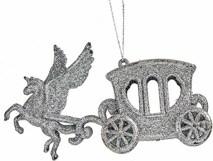 Produktbild Krist+ Weihnachtsschmuck Magic Kutsche Silberfarben Kunststoff Glitzernd 15,5 x 8,5 x 4,5 cm (24 Stück) (24 -teilig)