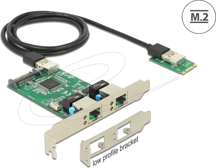 Produktbild Delock Converter M.2 Key B+M male > 2 x Gigabit LAN (M.2 A Key)