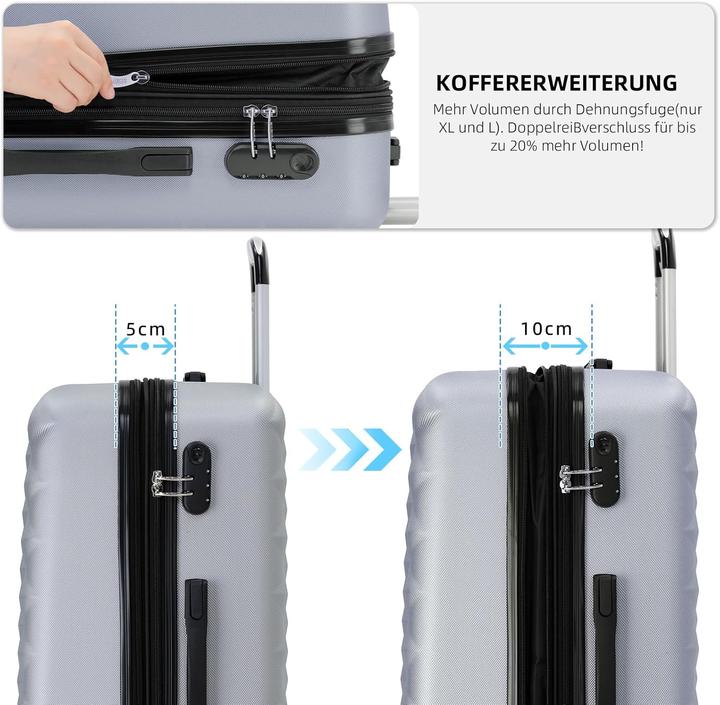 Image du produit Beibye 3-teiliges Kofferset mit Zwillingsrollen (Bagage à main (jusqu'à 50l), M (50 - 90l), XL (à partir de 115l))