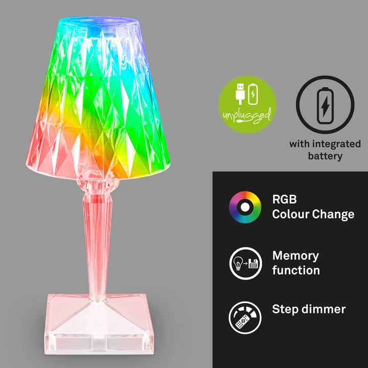 Produktbild Briloner Akku RGB-LED Tischleuchte, Kristalloptik, transparent, 1xLED/2,3W (65 lm)
