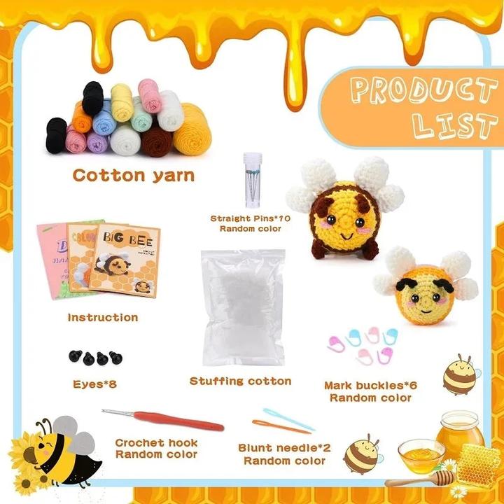 Image du produit Activity Board Little Bee set de crochet pour débutants avec tutoriel vidéo fil à tricoter en coton aiguilles en