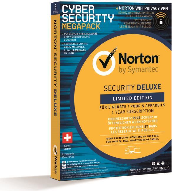 Produktbild Norton Security Deluxe + WiFi Privacy - 5 Geräte (5 User, 12 Monate)