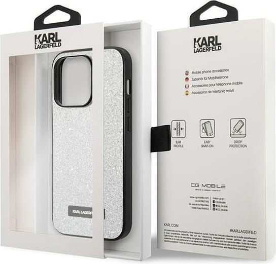 Actual product image Karl Lagerfeld KLHCP14XG2ELS iPhone 14 Pro Max 6,7" hardcase srebrny/silver Glitter Plaque Logo (Apple iPhone 14 Pro Max)
