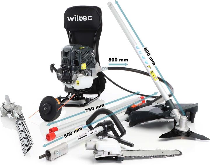 Actual product image Wiltec 4-in-1 Multi Gardening Tool with 2-stroke Motor incl. Extension e.g. Hedge Shears Pole Pruner (Weed whacker, Garden machinery attachment)
