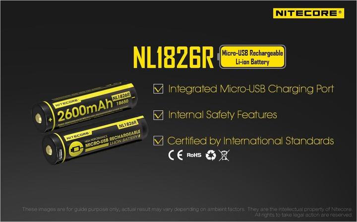 Actual product image Nitecore 18650 USB Akku 2600mAh NL1826r