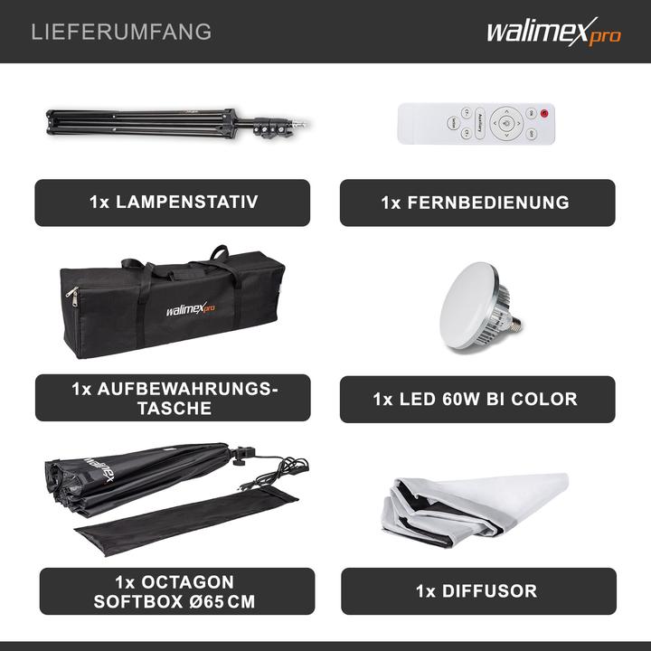 Produktbild Walimex pro LED 60W Octagon Ø65cm Bi Color Kit 1 (Softbox, 65 cm)