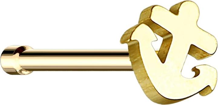 Immagine prodotto Star Piercing Nasenstecker gerade vergoldet mit Anker (senza ottone, Acciaio chirurgico 316L)