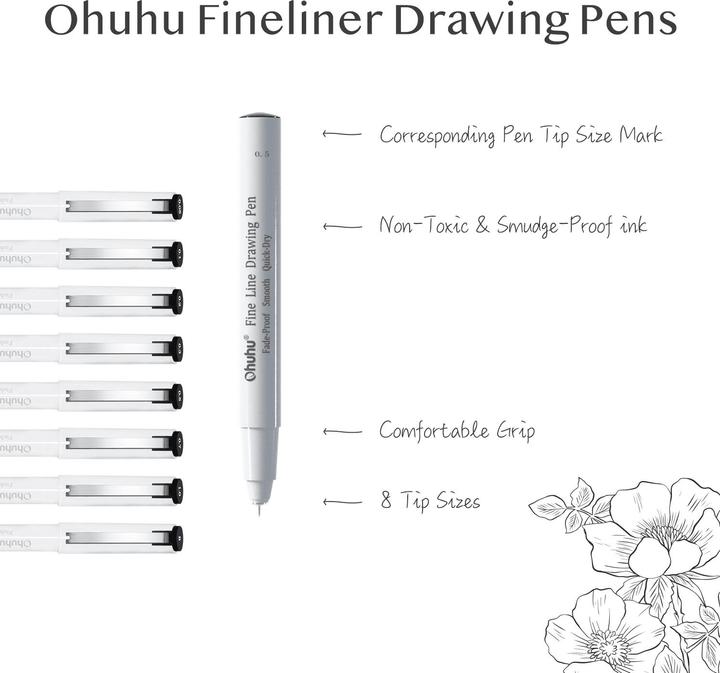 Produktbild Ohuhu Fineliner-Zeichenstifte (Mehrfarbig, 8 x)